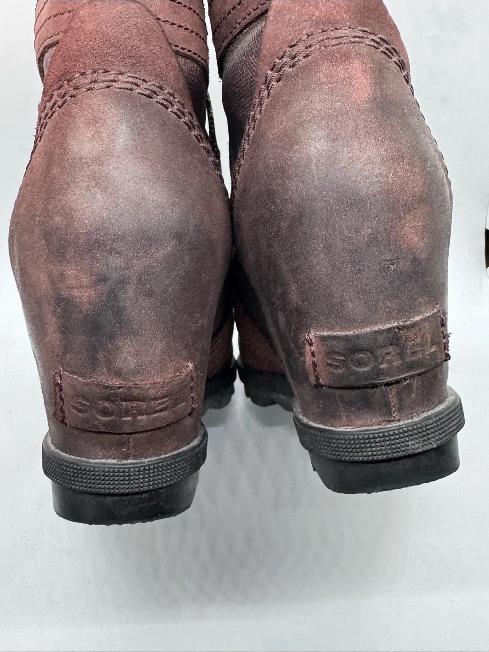 Sorel Women's Lexie Wedge Leather Boots NL3046-908 Cattail Brown Burgundy Sz 7.5